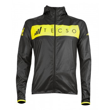 Funkčná bežecká bunda so zipsom a kapucou TECSO RAIN WIND JACKET čierno žltá